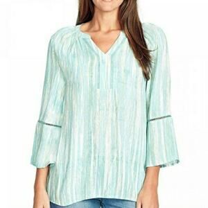 Gloria Vanderbilt Nova Flutter Cutout Abstract Three Quarter Sleeves Slit Blouse